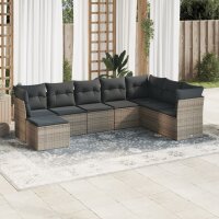 vidaXL 8-tlg. Garten-Sofagarnitur mit Kissen Grau Poly Rattan