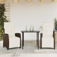 vidaXL 3-tlg. Garten-Essgruppe mit Kissen Braun Poly Rattan