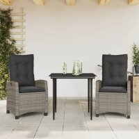 vidaXL 3-tlg. Garten-Essgruppe mit Kissen Grau Poly Rattan