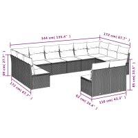 vidaXL 12-tlg. Garten-Sofagarnitur mit Kissen Grau Poly Rattan