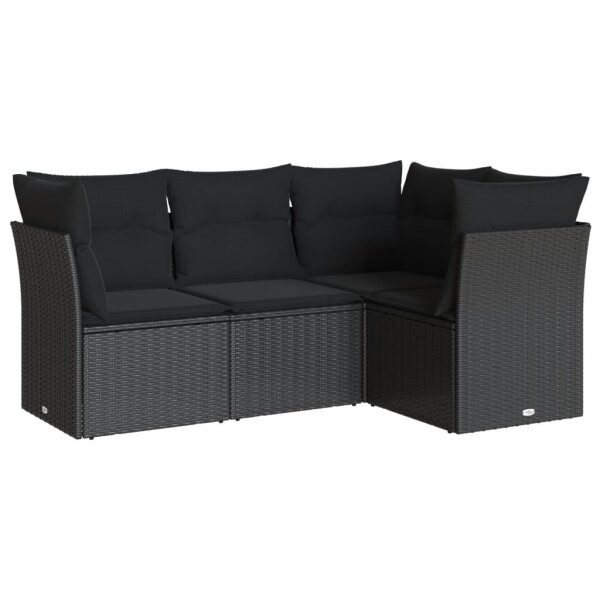 vidaXL 4-tlg. Garten-Sofagarnitur mit Kissen Schwarz Poly Rattan