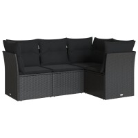 vidaXL 4-tlg. Garten-Sofagarnitur mit Kissen Schwarz Poly Rattan