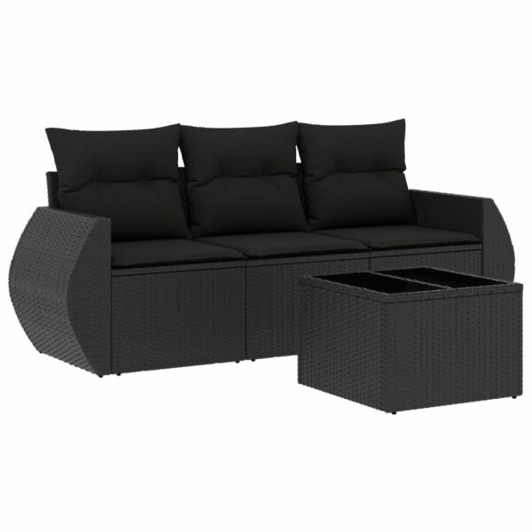 vidaXL 4-tlg. Garten-Sofagarnitur mit Kissen Schwarz Poly Rattan