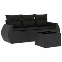 vidaXL 4-tlg. Garten-Sofagarnitur mit Kissen Schwarz Poly...