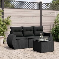 vidaXL 4-tlg. Garten-Sofagarnitur mit Kissen Schwarz Poly...