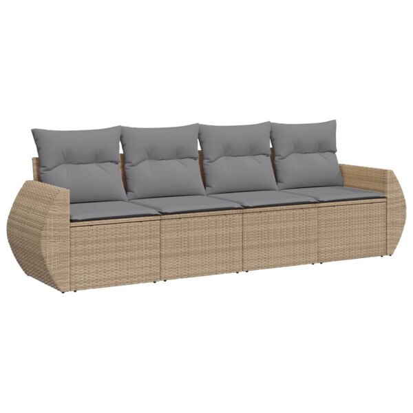 vidaXL 4-tlg. Garten-Sofagarnitur mit Kissen Beige Poly Rattan