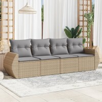 vidaXL 4-tlg. Garten-Sofagarnitur mit Kissen Beige Poly...