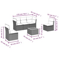 vidaXL 6-tlg. Garten-Sofagarnitur mit Kissen Grau Poly Rattan