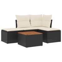 vidaXL 5-tlg. Garten-Sofagarnitur mit Kissen Schwarz Poly Rattan