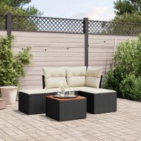 vidaXL 5-tlg. Garten-Sofagarnitur mit Kissen Schwarz Poly Rattan