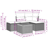 vidaXL 5-tlg. Garten-Sofagarnitur mit Kissen Schwarz Poly Rattan