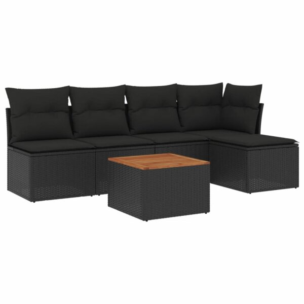 vidaXL 6-tlg. Garten-Sofagarnitur mit Kissen Schwarz Poly Rattan