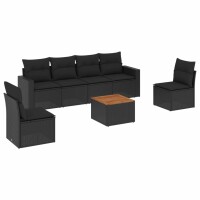 vidaXL 7-tlg. Garten-Sofagarnitur mit Kissen Schwarz Poly Rattan