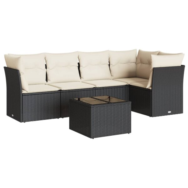 vidaXL 6-tlg. Garten-Sofagarnitur mit Kissen Schwarz Poly Rattan