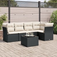 vidaXL 6-tlg. Garten-Sofagarnitur mit Kissen Schwarz Poly...