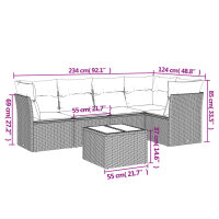 vidaXL 6-tlg. Garten-Sofagarnitur mit Kissen Schwarz Poly Rattan