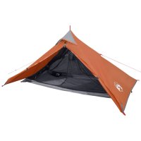 vidaXL Campingzelt 1 Person Grau & Orange 255x153x130 cm 185T Taft