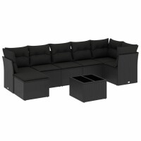 vidaXL 8-tlg. Garten-Sofagarnitur mit Kissen Schwarz Poly Rattan