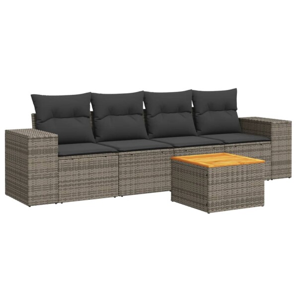 vidaXL 5-tlg. Garten-Sofagarnitur mit Kissen Grau Poly Rattan