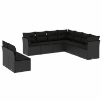 vidaXL 9-tlg. Garten-Sofagarnitur mit Kissen Schwarz Poly Rattan