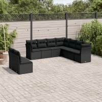 vidaXL 9-tlg. Garten-Sofagarnitur mit Kissen Schwarz Poly Rattan