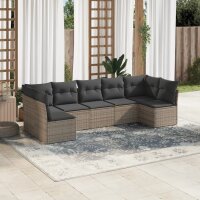 vidaXL 7-tlg. Garten-Sofagarnitur mit Kissen Grau Poly Rattan