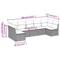 vidaXL 7-tlg. Garten-Sofagarnitur mit Kissen Grau Poly Rattan