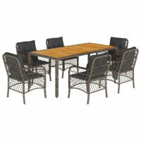 vidaXL 7-tlg. Garten-Essgruppe mit Kissen Grau Poly Rattan