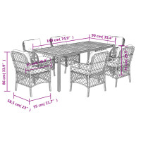 vidaXL 7-tlg. Garten-Essgruppe mit Kissen Grau Poly Rattan