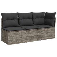 vidaXL Gartensofa mit Kissen 3-Sitzer Grau Poly Rattan