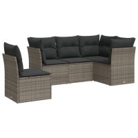 vidaXL 5-tlg. Garten-Sofagarnitur mit Kissen Grau Poly Rattan