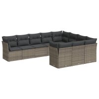 vidaXL 10-tlg. Garten-Sofagarnitur mit Kissen Grau Poly...