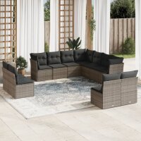 vidaXL 11-tlg. Garten-Sofagarnitur mit Kissen Grau Poly...