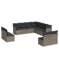 vidaXL 11-tlg. Garten-Sofagarnitur mit Kissen Grau Poly...