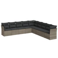 vidaXL 9-tlg. Garten-Sofagarnitur mit Kissen Grau Poly Rattan