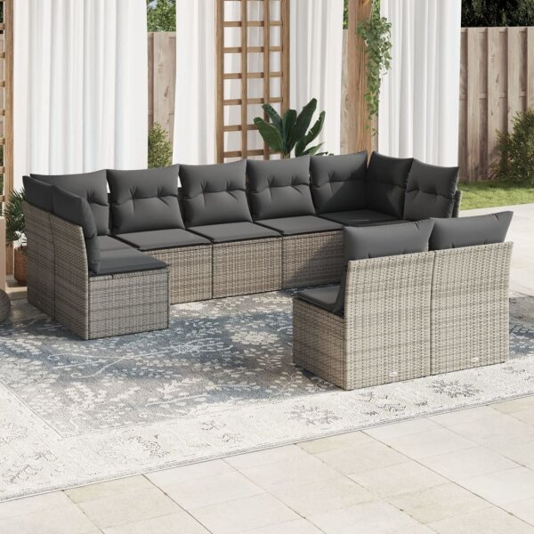 vidaXL 9-tlg. Garten-Sofagarnitur mit Kissen Grau Poly Rattan