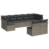 vidaXL 9-tlg. Garten-Sofagarnitur mit Kissen Grau Poly Rattan