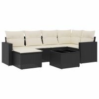 vidaXL 7-tlg. Garten-Sofagarnitur mit Kissen Schwarz Poly...