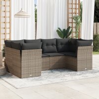 vidaXL 6-tlg. Garten-Sofagarnitur mit Kissen Grau Poly Rattan