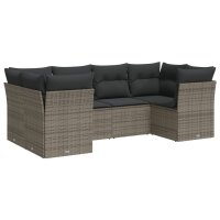 vidaXL 6-tlg. Garten-Sofagarnitur mit Kissen Grau Poly Rattan