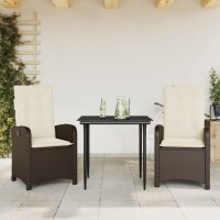 vidaXL 3-tlg. Garten-Essgruppe mit Kissen Braun Poly Rattan