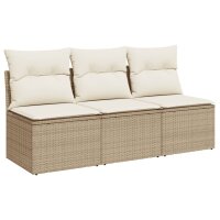 vidaXL Gartensofa mit Kissen 3-Sitzer Beige Poly Rattan