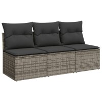 vidaXL Gartensofa mit Kissen 3-Sitzer Grau Poly Rattan