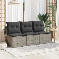 vidaXL Gartensofa mit Kissen 3-Sitzer Grau Poly Rattan