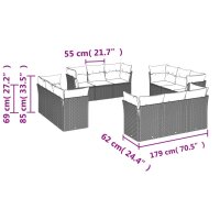 vidaXL 12-tlg. Garten-Sofagarnitur mit Kissen Grau Poly Rattan