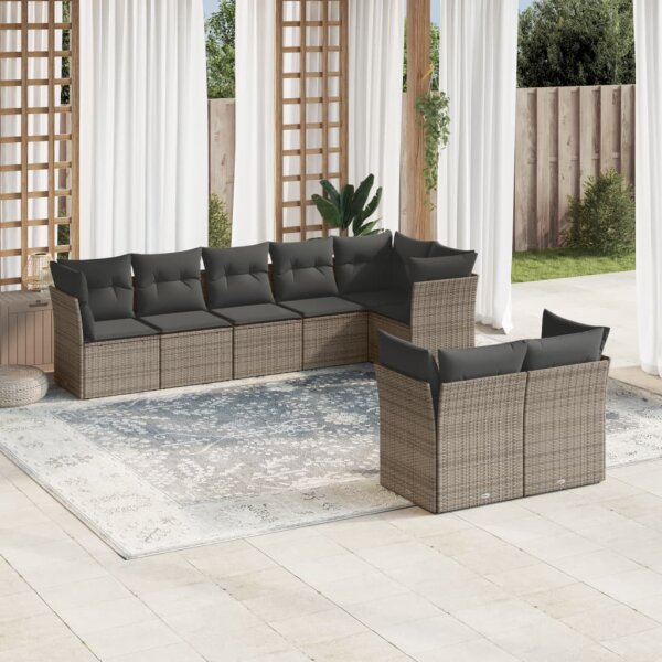 vidaXL 8-tlg. Garten-Sofagarnitur mit Kissen Grau Poly Rattan