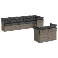 vidaXL 8-tlg. Garten-Sofagarnitur mit Kissen Grau Poly Rattan