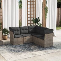 vidaXL 5-tlg. Garten-Sofagarnitur mit Kissen Grau Poly...