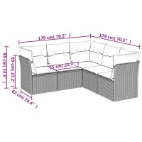 vidaXL 5-tlg. Garten-Sofagarnitur mit Kissen Grau Poly Rattan