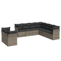 vidaXL 9-tlg. Garten-Sofagarnitur mit Kissen Grau Poly Rattan